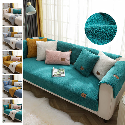 Solid Color Winter Lamb Wool Sofa Covers For Living Room Anti-slip Couch Cover