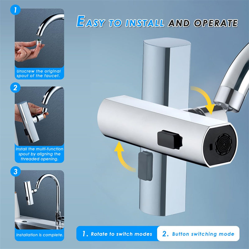 Swivel Magic: Splash-Proof Waterfall Kitchen Faucet with Universal Bubbler Extension